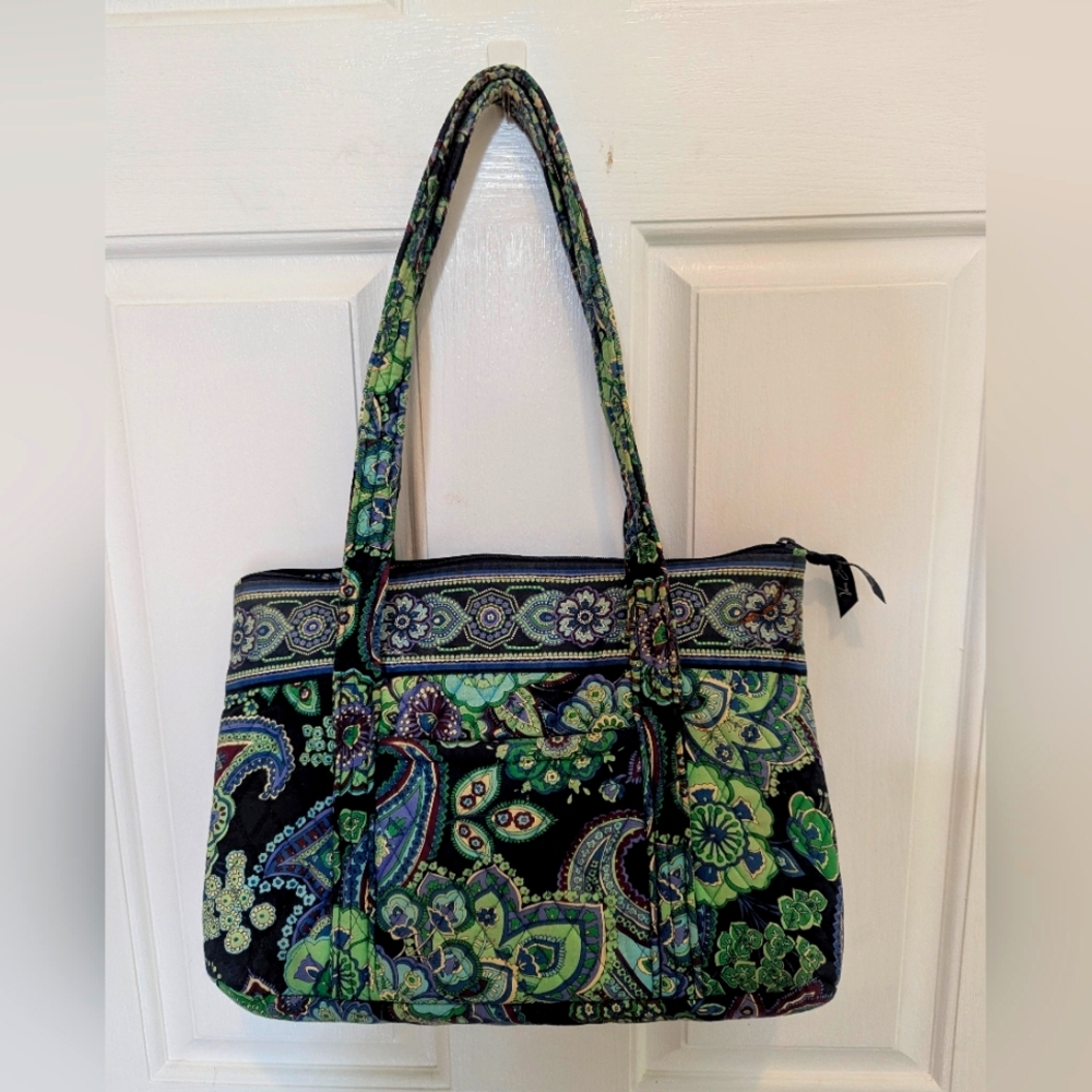 Vera Bradley Floral Paisley Green and Black Tote Bag-10x14 Inches *Check Photos*